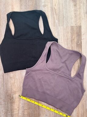 OQQ Ribbed Seamless Crop Top Set (2) Medium